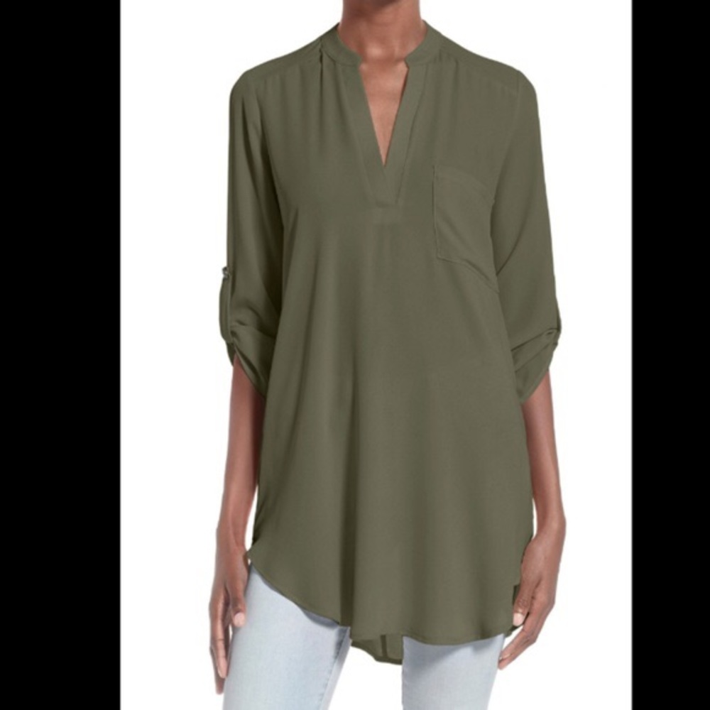 Lush roll tab olive tunic